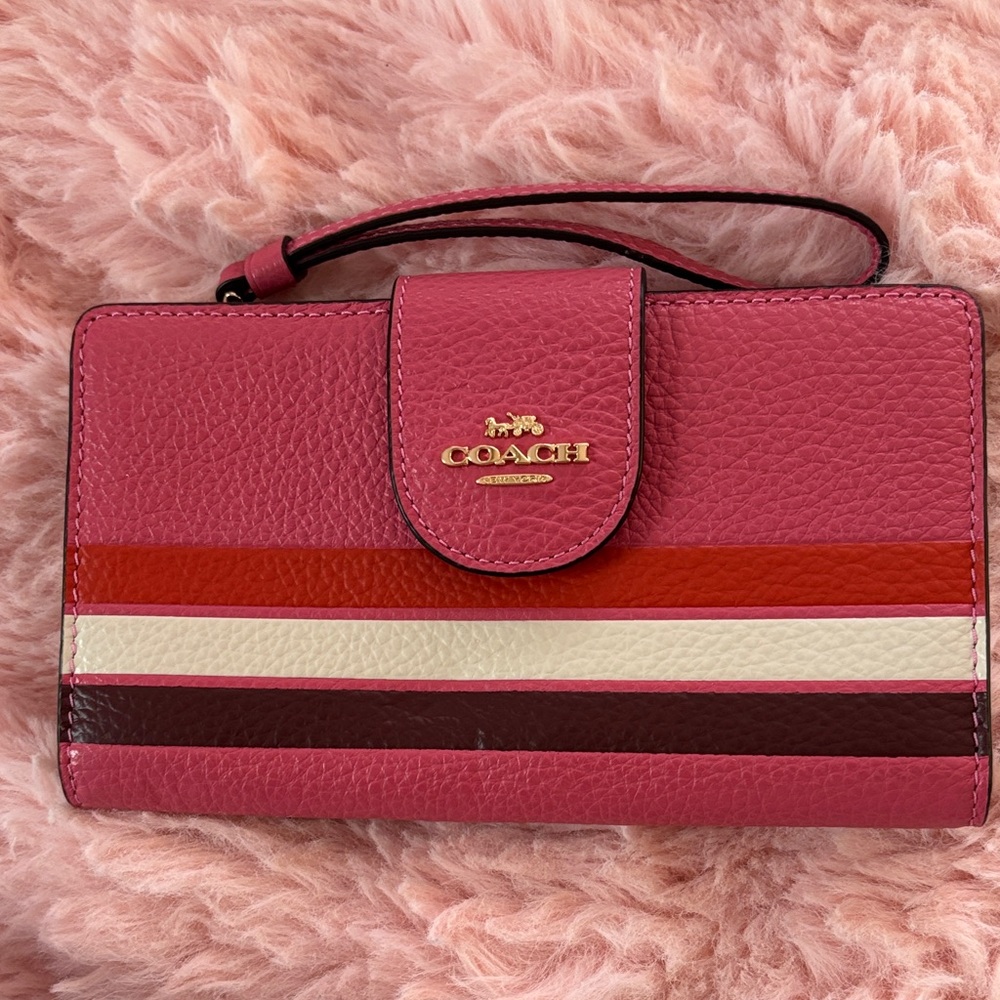 Coach Pink and Red Striped Wristlet